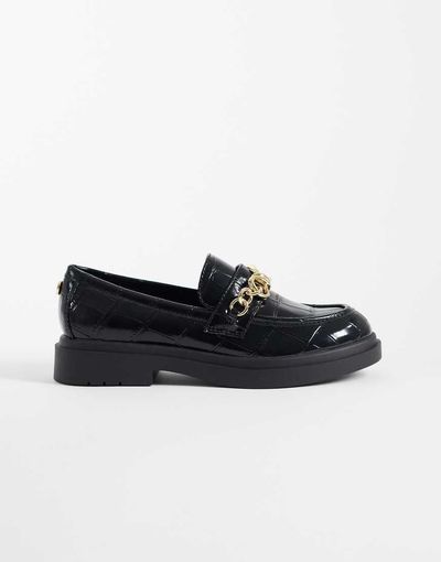 Steve Madden Steve Madden Pre Launch loafers with gold-tone chain in black croc