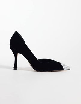 Steve Madden Steve Madden Refuel heeled pumps in black velvet with embellished toe detail