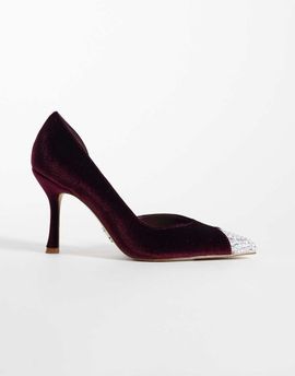 Steve Madden Steve Madden Refuel heeled pumps in burgundy velvet with embellished toe detail-Red