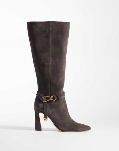 Steve Madden Steve Madden Sirens heeled knee boots with buckle detail in brown suede