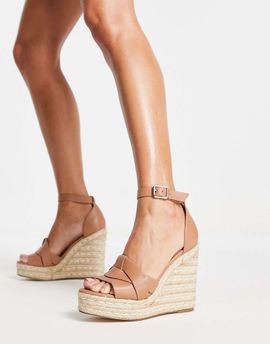 Steve Madden Steve Madden Sivian cross strap espadrille wedges in camel faux leather-Neutral