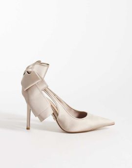 Steve Madden Steve Madden sling back heels with bow detail in satin taupe-Neutral