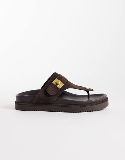 Steve Madden Steve Madden Tuned-in thong sandals with buckle strap in brown suede