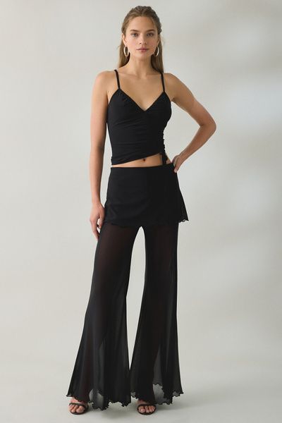 Steve Madden Veada Mesh Flare Skirt Pants In Black
