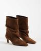 Steve Madden Steve Madden Vexa kitten heeled ruched mid-ankle boots in dark brown suede - 2