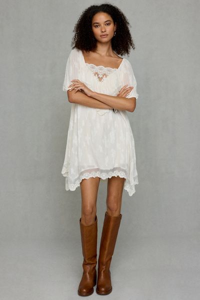 Steve Madden Vickie Lace Trim Babydoll Mini Dress In Cream