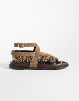 Steve Madden Steve Madden Wendell embellished fringed flat sandals in chestnut suede-Brown