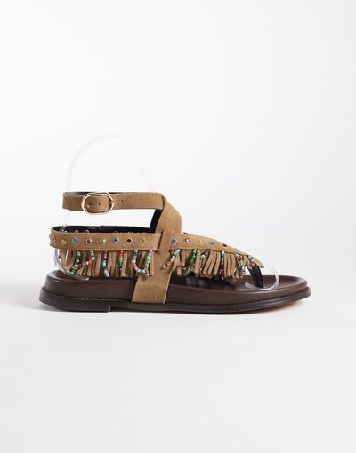 Steve Madden Steve Madden Wendell embellished fringed flat sandals in chestnut suede-Brown