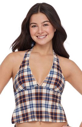Stevie Stevie Adjustable Open Back Tie Halter Tankini Swim Top