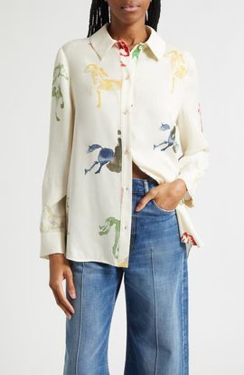 Stine Goya Stine Goya Watercolor Horse Print Button-Up Shirt