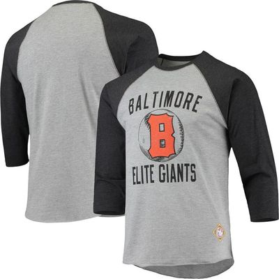 STITCHES Men's Stitches Heathered Gray/Black Baltimore Elite Giants Negro League Wordmark Raglan 3/4-Sleeve T-Shirt