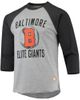 STITCHES Men's Stitches Heathered Gray/Black Baltimore Elite Giants Negro League Wordmark Raglan 3/4-Sleeve T-Shirt - 2