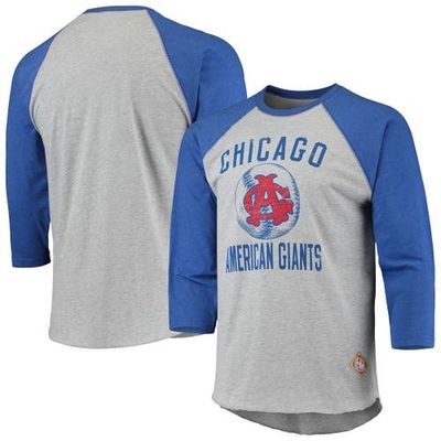 STITCHES Men's Stitches Heathered Gray/Royal Chicago American Giants Negro League Wordmark Raglan 3/4-Sleeve T-Shirt
