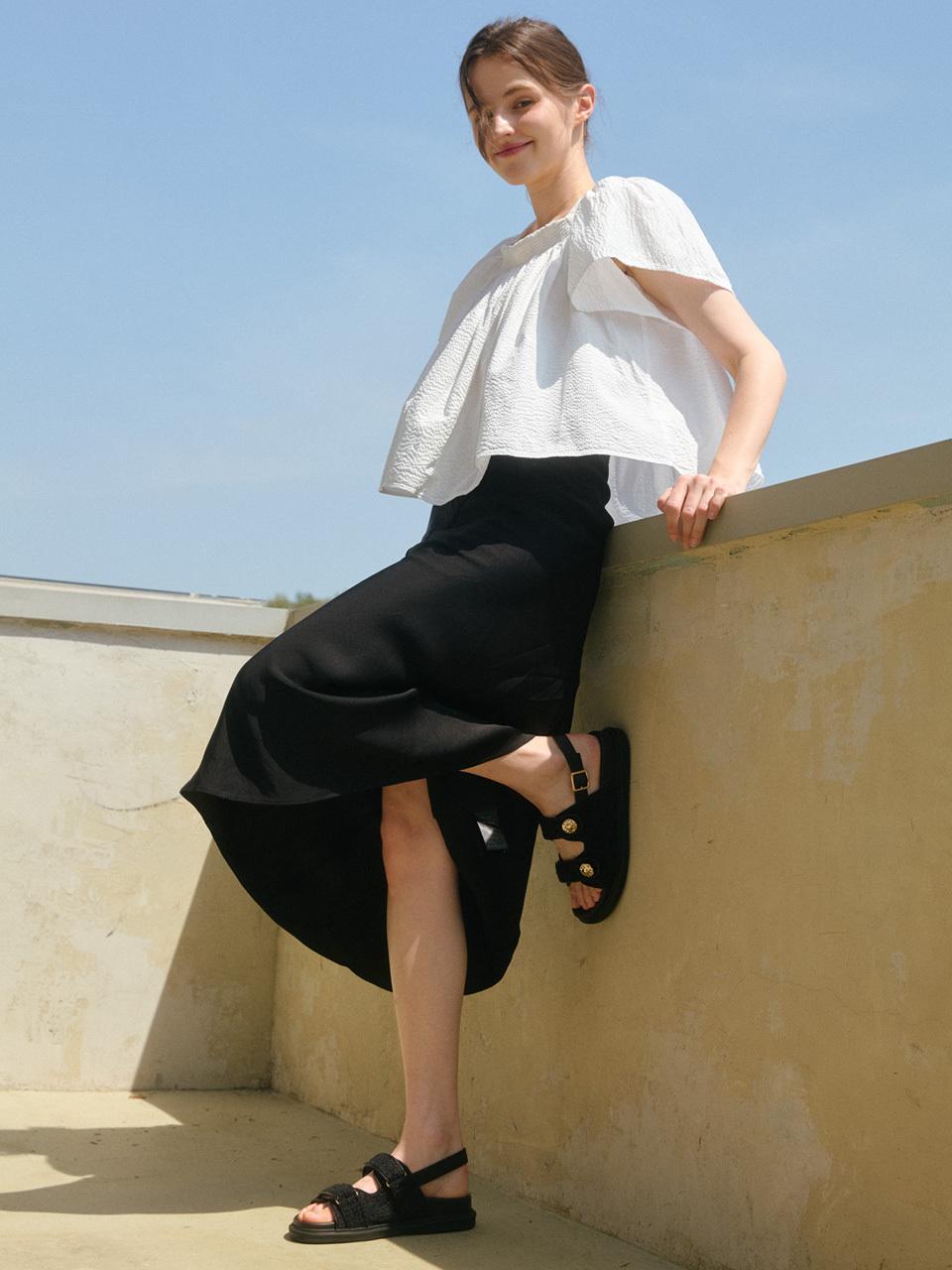 Stiu Tweed Velcro Platform Sandal_Black