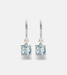 Stone and Strand Stone and Strand 14kt white gold earrings with aquamarines, pearls, and diamonds