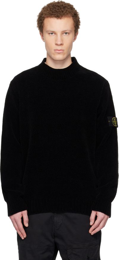 Stone Island Stone Island Black 5100005 Moss Stitch Cotton Chenille Sweater