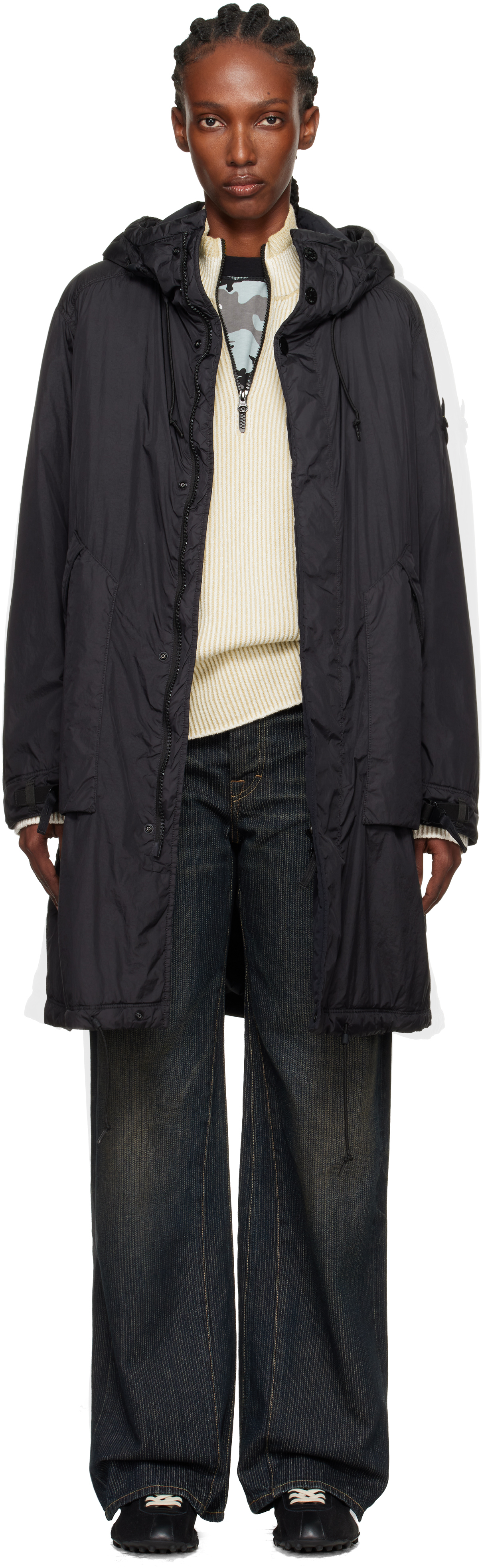 Stone Island - Black 7100003 Crinkled Reps NY Coat