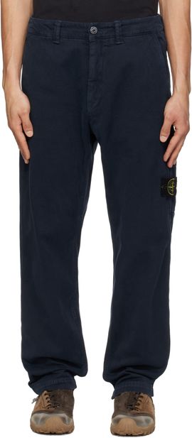 Stone Island Stone Island Navy 3100037 Stretch Organic Cotton 'Old' Effect Trousers