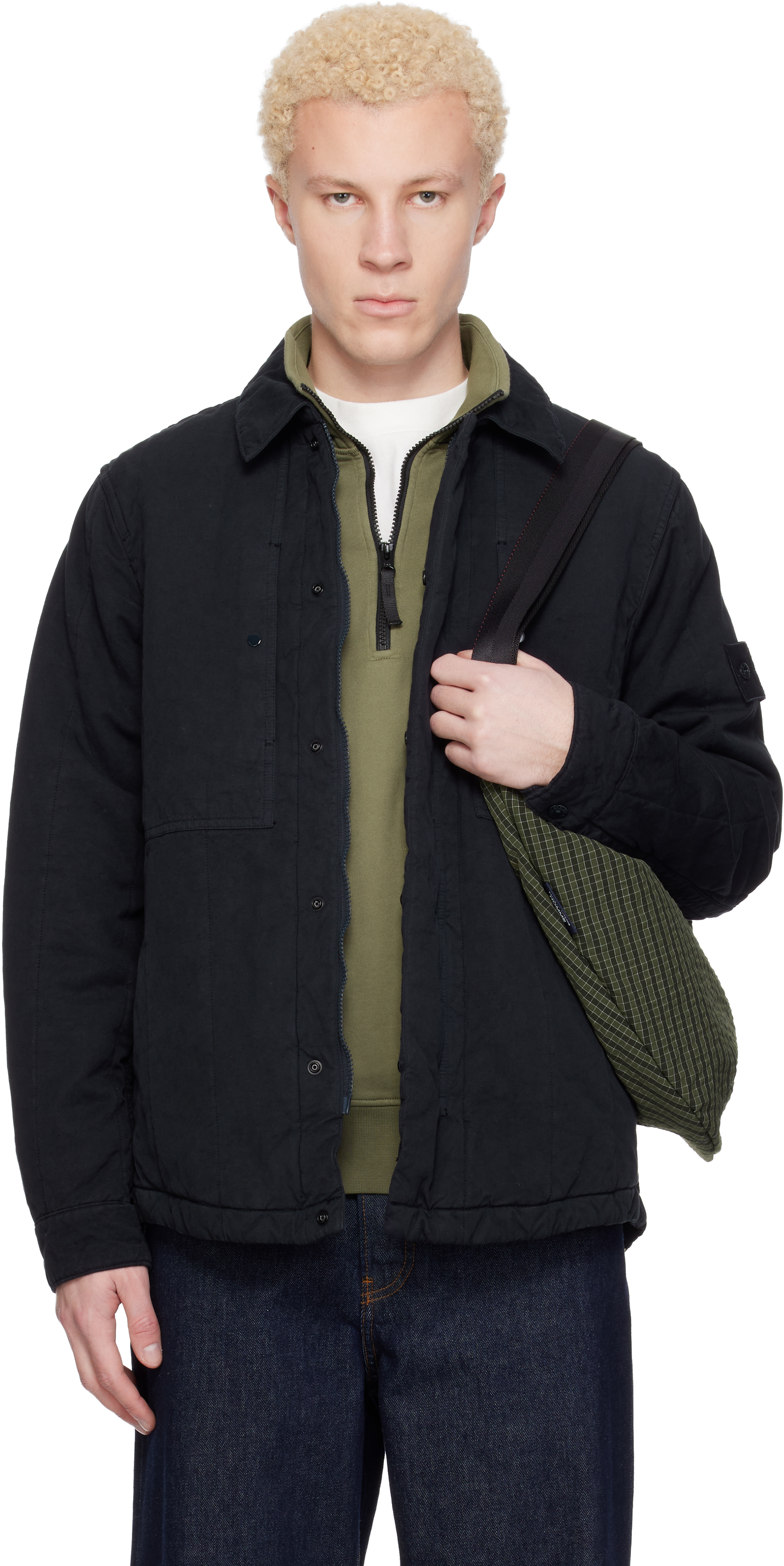 Stone Island - Navy 4100038 Cotton Linen Quilted-TC Ghost Jacket