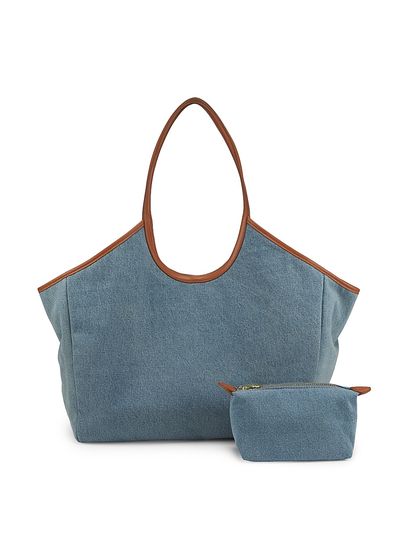 Stoney Clover Lane Women's Denim Scoop Tote Bag & Pouchette Set