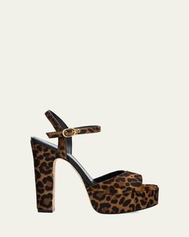 Stuart Weitzman 130mm Reade Leopard-Printed Calf Hair Platform Sandals