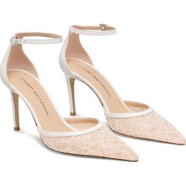 Stuart Weitzman Stuart Weitzman Powerstrap Leather & Lace Pointed Toe Pump