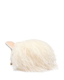 Stuart Weitzman Stuart Weitzman Women's Boa 100 Satin Feather Trimmed Mules