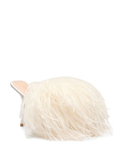 Stuart Weitzman Stuart Weitzman Women's Boa 100 Satin Feather Trimmed Mules