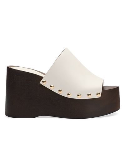 Stuart Weitzman Women's Kate 100MM Leather Clog Slide Sandals
