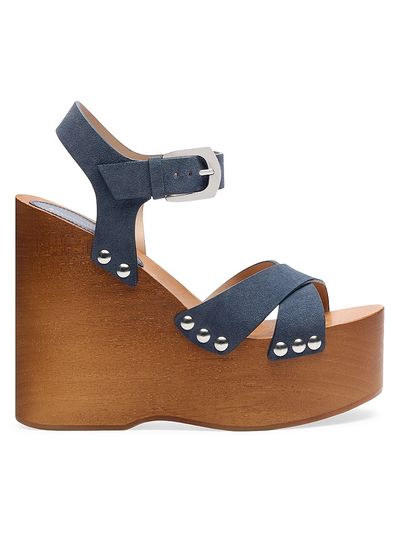 Stuart Weitzman Women's Kate 130MM Studded Suede Wedge Sandals