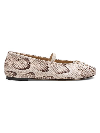 Stuart Weitzman Women's Prima Snake-Embossed Leather Mary Jane Flats