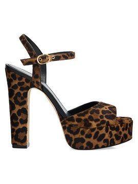 Stuart Weitzman Women's Reade 130MM Leopard-Print Calf Hair Platform Sandals