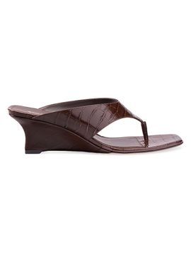 Stuart Weitzman Women's Vinnie 50MM Croc-Embossed Leather Wedge Sandals