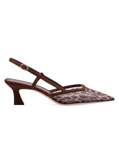 Stuart Weitzman Women's Vinnie 50MM Leopard Mesh Slingback Pumps