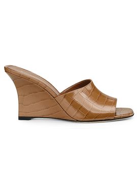 Stuart Weitzman Women's Vinnie 85MM Crocodile-Embossed Leather Wedge Mules
