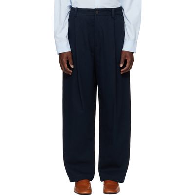Studio Nicholson Studio Nicholson Navy Shire Cotton Pleated Trousers