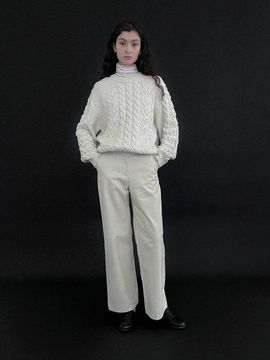 Studio Salt Fleece Lined Straight Cut Relaxed Fit Pants [Beige]