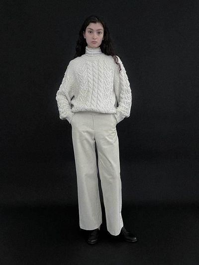 Studio Salt Fleece Lined Straight Cut Relaxed Fit Pants [Beige]