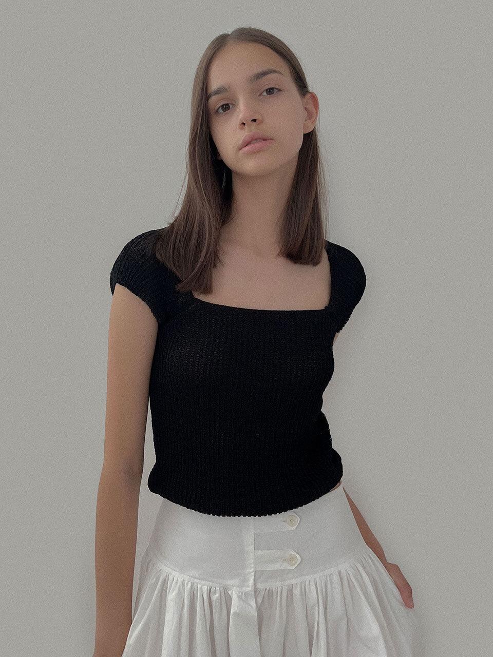 Studio Salt [SALT Label] NUI SQUARE RIBBED KNIT TOP_BLACK