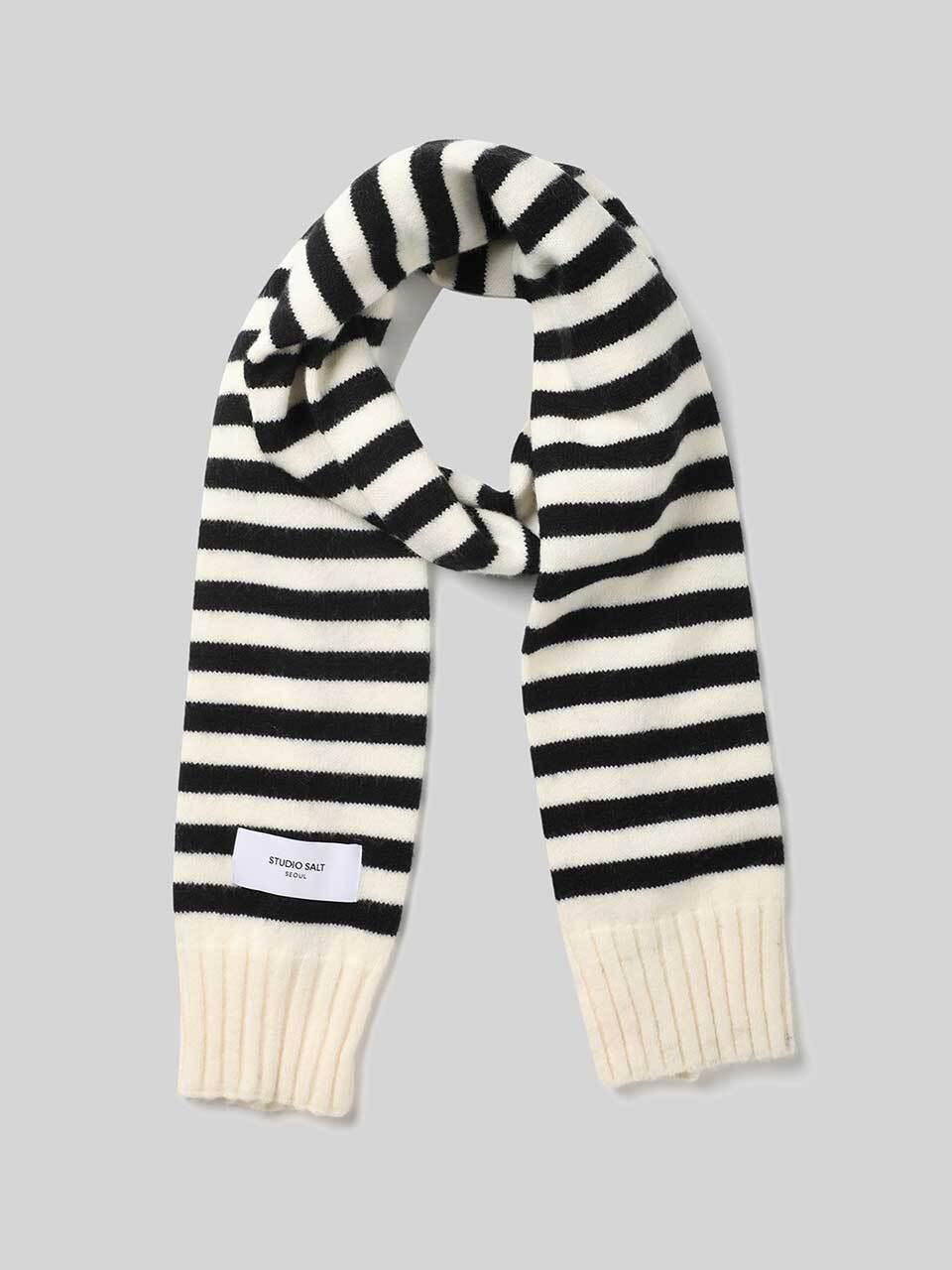 Studio Salt Stripe Ribbed Wool Blend Muffler [Ivory/Black]