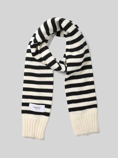 Studio Salt Stripe Ribbed Wool Blend Muffler [Ivory/Black]