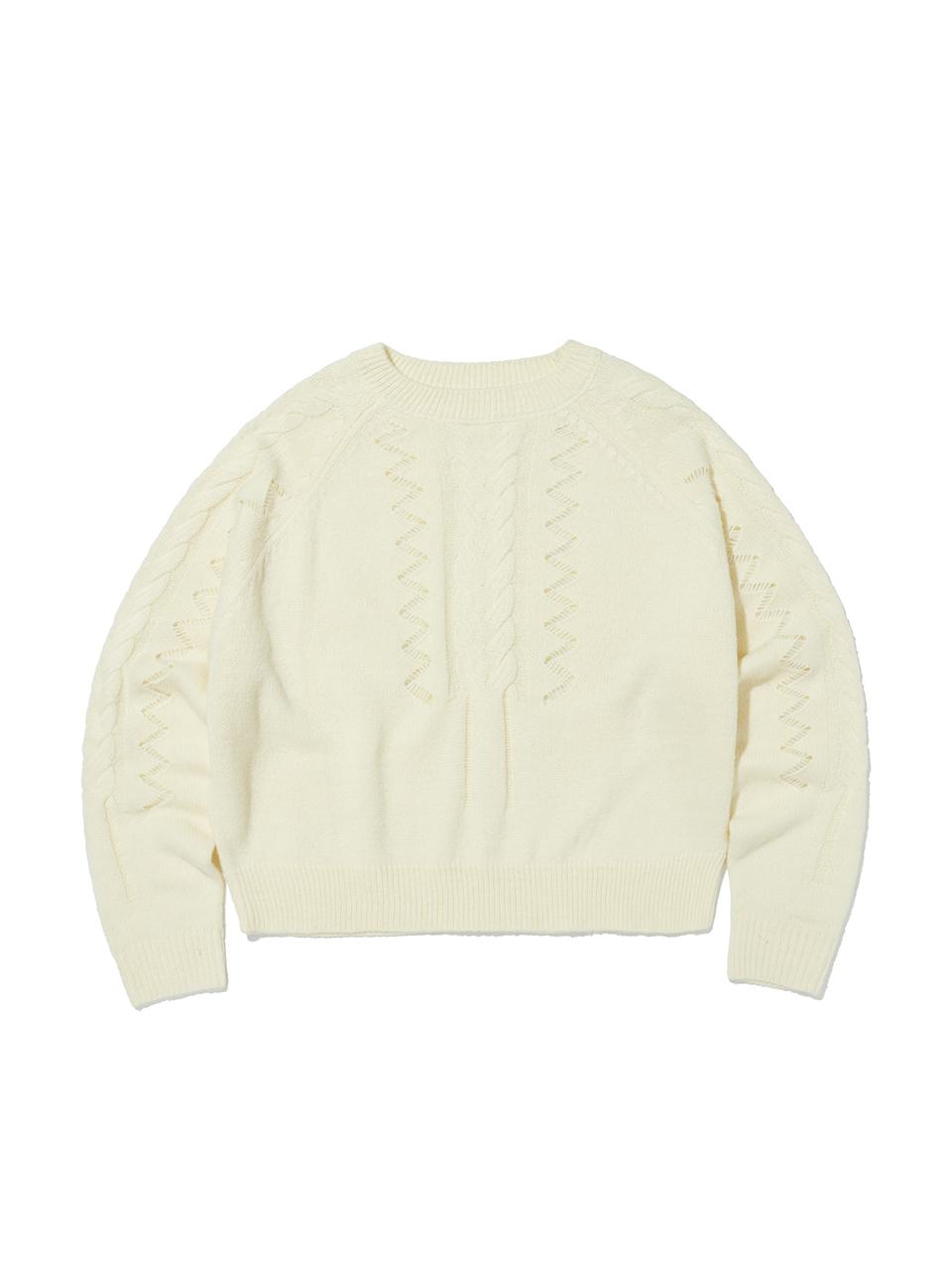 SUADE Damaged Cable Knit Versatile Sweater [Beige]