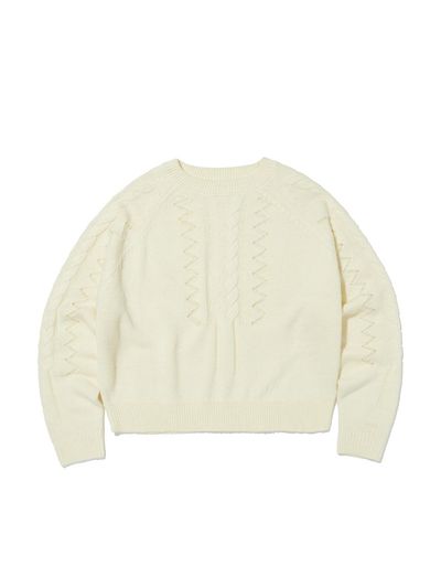 SUADE Damaged Cable Knit Versatile Sweater [Beige]