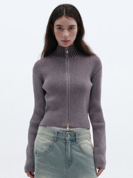 SUADE Fancy Cropped Zip Up Knit Cardigan - Burgundy