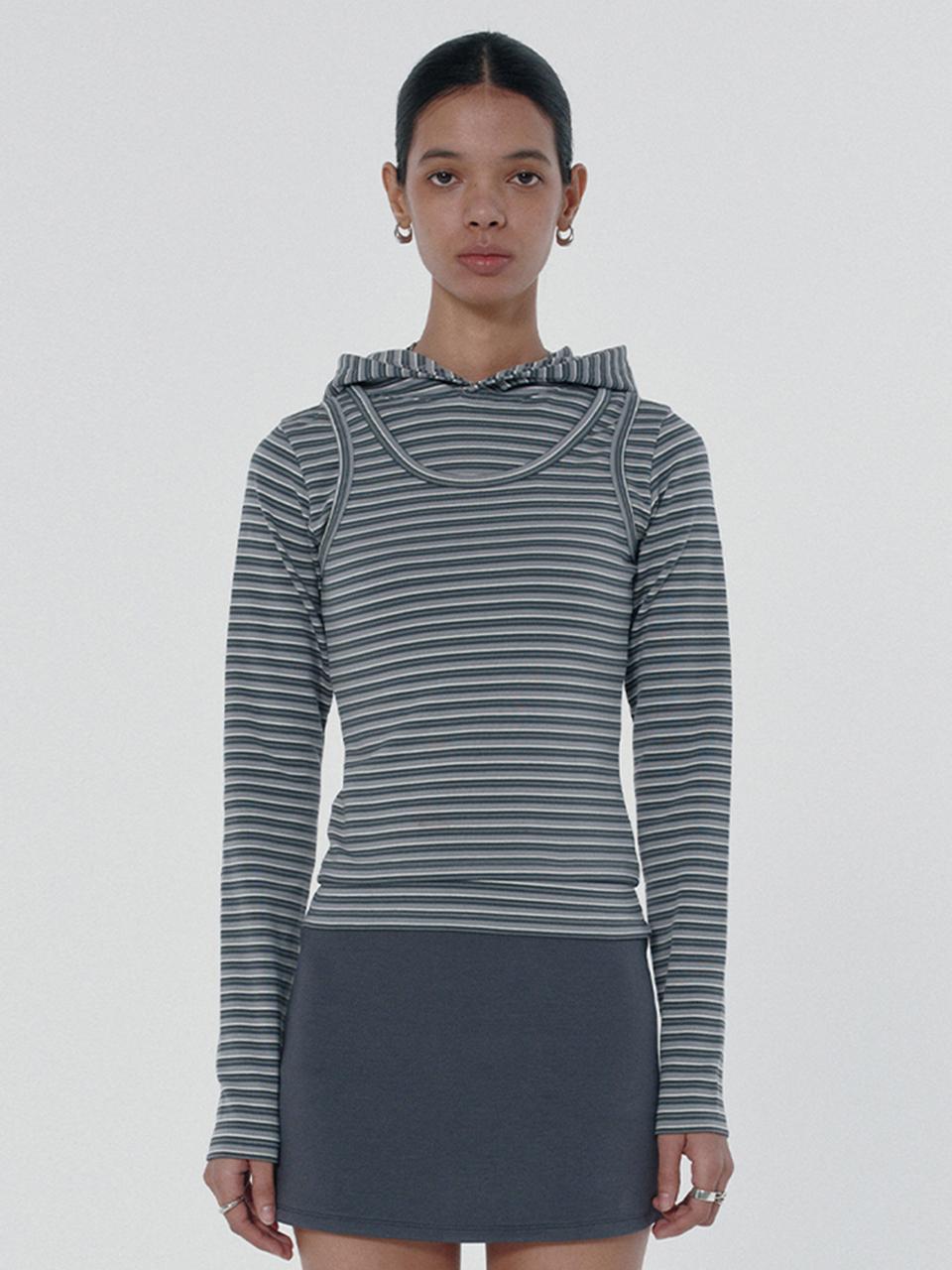 SUADE LAYERED HOODIE [GRAY]