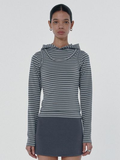 SUADE LAYERED HOODIE [GRAY]