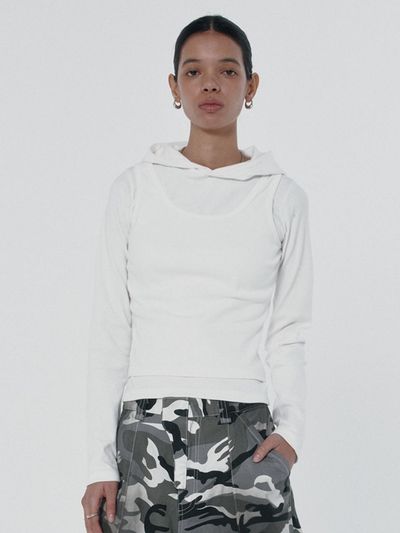 SUADE LAYERED HOODIE [WHITE]