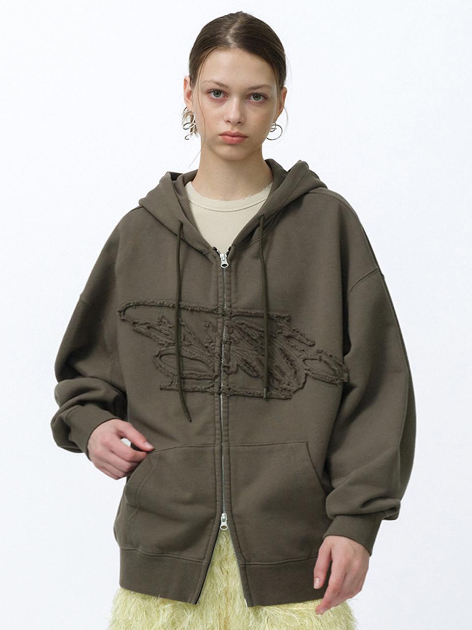 SUADE LOOSE SUADE HOOD ZIP UP [KHAKI]