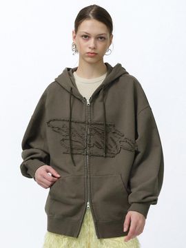 SUADE LOOSE SUADE HOOD ZIP UP [KHAKI]