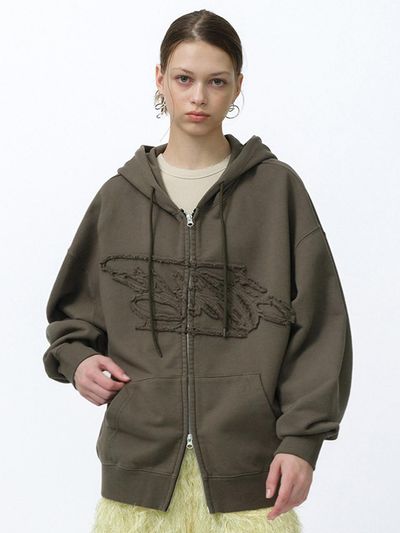 SUADE LOOSE SUADE HOOD ZIP UP [KHAKI]
